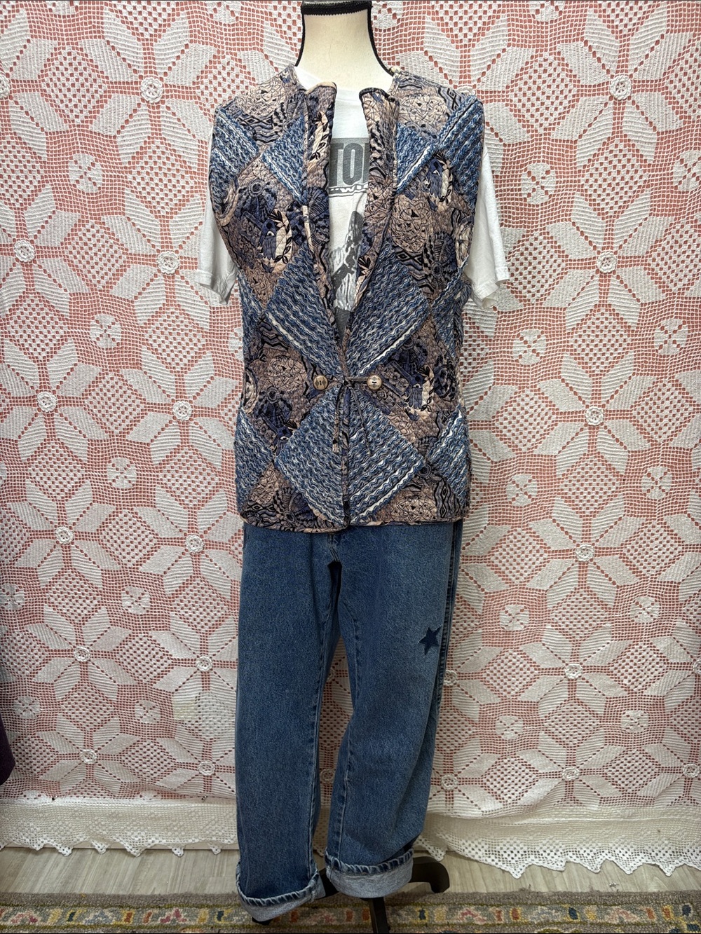 Boho Patchwork Quilted Vest Sz M/L